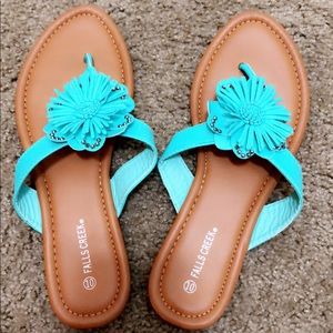 Falls Creek teal flower sandals